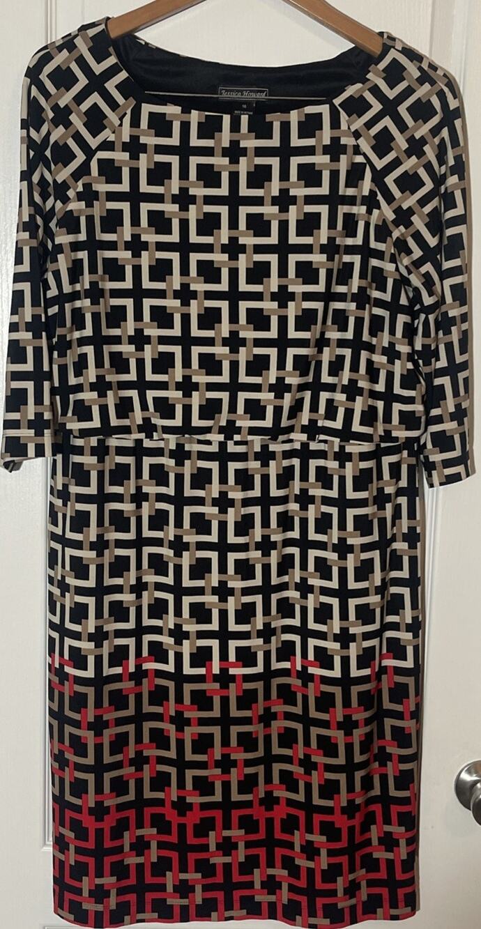 Jessica Howard Geometric Sheath Dress Size 16
